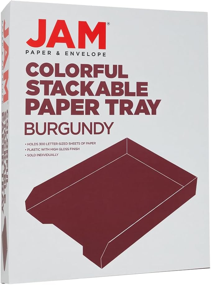 JAM PAPER Stackable Paper Trays - Burgundy - Desktop Document, Letter, & File Organizer Tray - Sold Individually