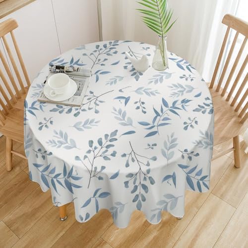 Blue Leaves Tablecloth, Summer Light Blue White Grey Leaves Fern Forest Herbs Plants Print Table Cloth for Indoor Outdoor Dining Table Party Picnic Decor, 36x36in