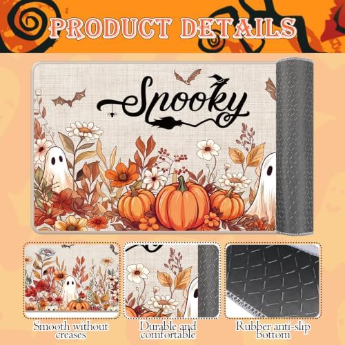 Halloween Kitchen Mats, Pumpkin Ghost Floral Kitchen Rugs