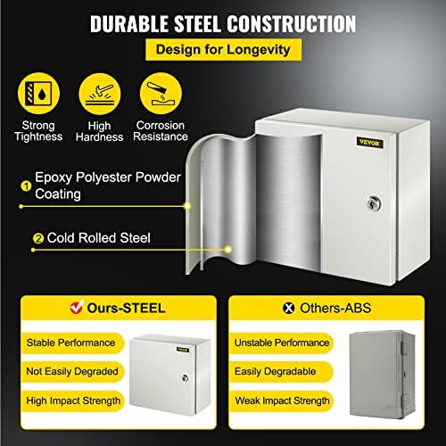 VEVOR NEMA Steel Enclosure, 12" x 12" x 6" NEMA 4X Steel Electrical Box,IP66 Waterproof & Dustproof,Outdoor/Indoor Electrical Junction Box,with Mounting Plate