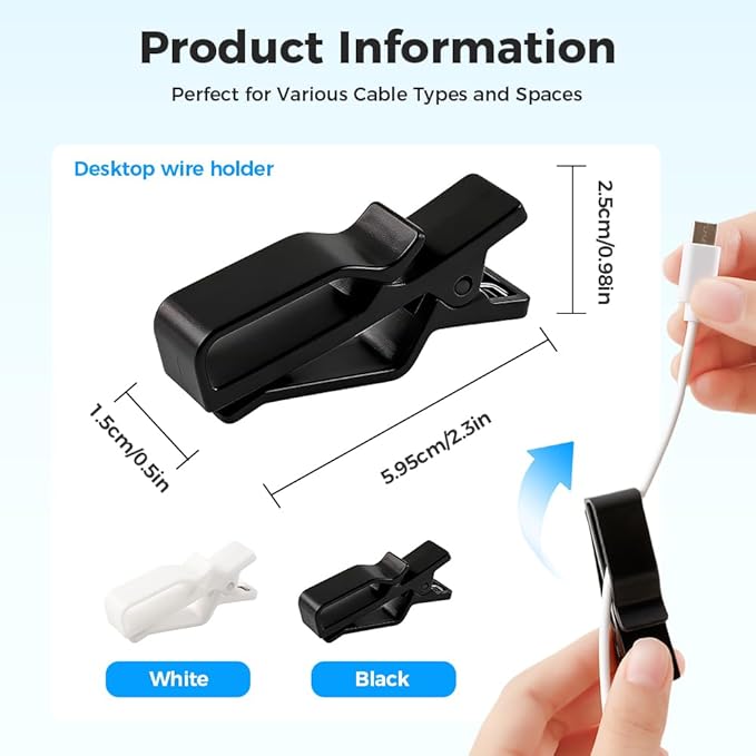 Movable Cord Holder for Nightstand, 2026 New Upgrade Cord Organizer Holder, Cable Organizers USB Cable Holder Wire Organizer Cord Clips, Cable Hider for Home, Office,Cubicle Accessories (6, Black)