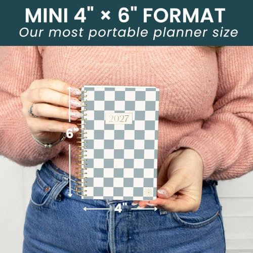 bloom daily planners 2027 Pocket Planner (January 2027 - December 2027) - 4” x 6” MINI Weekly Monthly Agenda Organizer & Calendar Year Book - Checkered, Teal