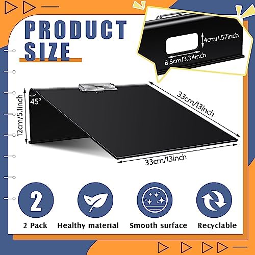 Pasimy 2 Pcs Slant Board Writing 13 x 13 Inch Heavy Duty Slanted Clipboard Sloped Acrylic Large Writing Board to Improve Handwriting Posture Reading Grasp for Back to School Office Supplies(Black)
