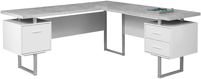 Monarch Specialties Computer 70"L Desk Left or Right Facing - White / Cement-Look