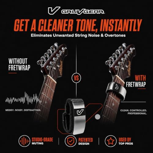 Gruv Gear Fret Wrap & Guitar Mute, Fretwrap for Acoustic, Electric & Bass | String Dampener Recording, Tapping & Practice Accessory (1 Pack, Large Titanium, Fits 6 String Bass, 8 String Guitar)