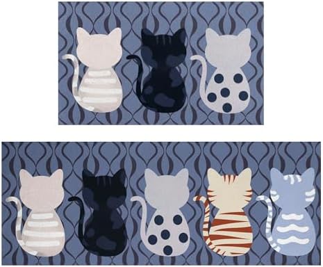 Cat Kitchen Rugs and Mats for Floor 2 Piece Sets, Cat Floor Mat for Kitchen, Farmhouse Waterproof Cats Kitchen Mat in Front of Sink for Standing for Country Kitchen Decor 17"X30"+17"X47"