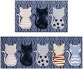 Cat Kitchen Rugs and Mats for Floor 2 Piece Sets, Cat Floor Mat for Kitchen, Farmhouse Waterproof Cats Kitchen Mat in Front of Sink for Standing for Country Kitchen Decor 17"X30"+17"X47"