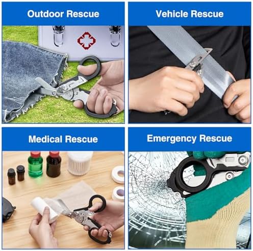 Heavy Duty 6 in 1 Multifunctional Trauma Shears Foldable | Stainless Steel emergency response scissors | Survival Shears with Holster | Medical Trauma shears Tactical With Strap Cutter | Black