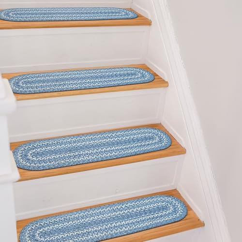 Homespice Denim Jute Braided Stair Treads, Oval 8x28 Set of 13