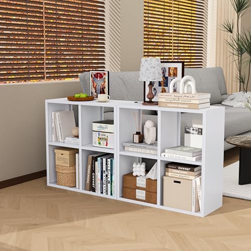 4 Cube Organizer Bookcase, Steel Open Shelf Storage Unit, Free Standing Organizer with 4 Corner Bumpers for Laundry Room, 41.7" H x 27.6" W x 11.8" D, White