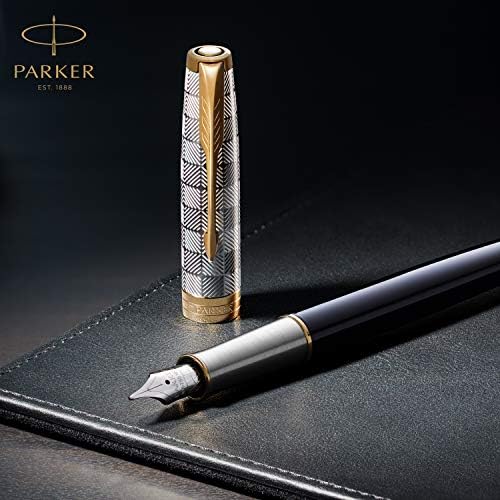 PARKER Sonnet Fountain Pen | Premium Metal and Grey Satin Finish with Rose Gold Trim | Fine 18k Gold Nib with Black Ink Cartridge | Gift Box