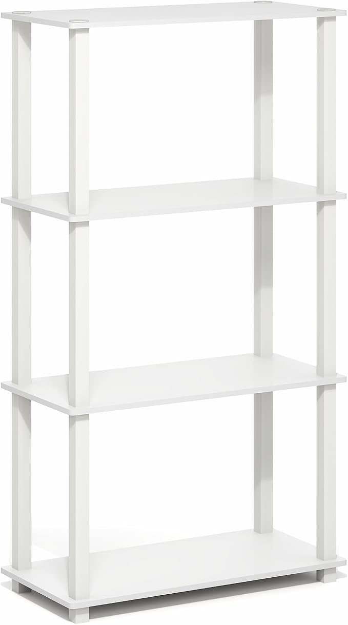 Furinno Turn-S-Tube Storage Shelves, 4-Tier Book Shelf, Corner Shelf, Toolless Open Frame Standing Shelves, for Organization and Storage, Living Room, Garage, Home Office, White