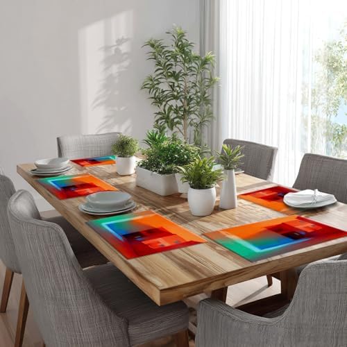 Batmerry Orange Abstract Color Linen Placemats Set of 6, Blue Modern Washable Table Mats for Kitchen Table Thickened Heat Insulation Dining Set Indoor Outdoor 12X18 in