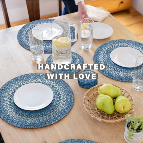 Homespice Denim Braided Placemats for Coastal Decor, Round 15" Set of 6