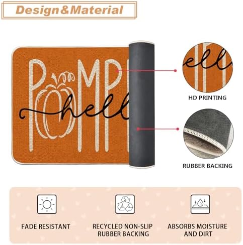 Baccessor Fall Kitchen Rugs Set of 2, Pumpkin Kitchen Mats for Floor Low-Profile Autumn Thanksgiving Home Kitchen Decor 17x29 and 17x47 Inch