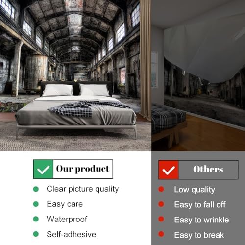 Wall Mural Peel and Stick Old Factory Hall Vivid Large Wallpaper Self Adhesive Contact Paper Removable 3D Wall Sticker for Living Room Bedroom 69"x96"