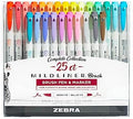 Zebra Pen MILDLINER No Bleed Brush Pen, Assorted Colors, Dual Tip, 25-Pack