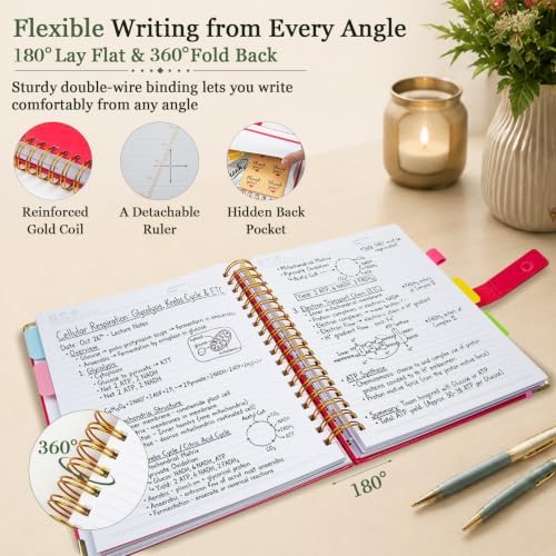5 Subject Spiral Notebook with Pockets Dividers, 6.2''x 8.2'' 300 Pages
