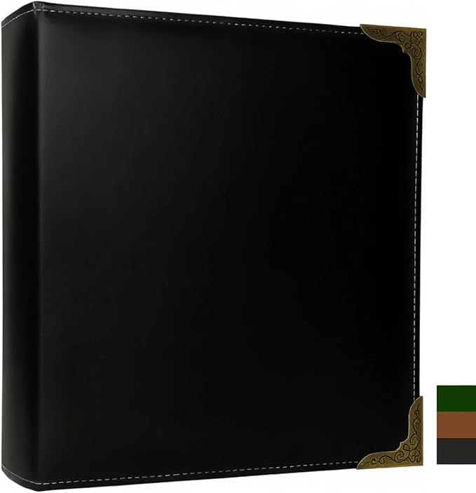 Vintage Hardback Leather 3 Ring Binder, 1.3 Inch D Ring, Three Ring Binders Fits 8.5" x 11", Corner Protectors, PU Leather Cover, for Photo Album, Home, Professional Office & School Supplies, Black