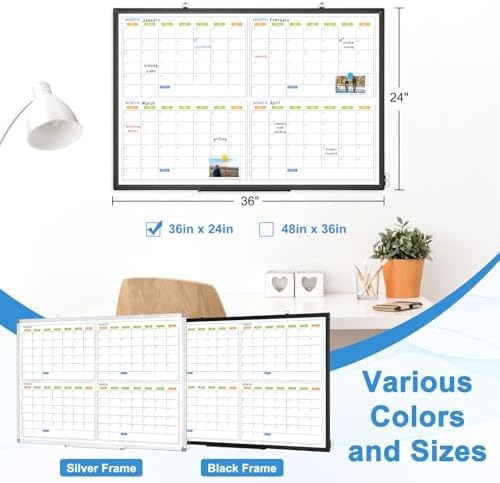 Dry Erase Calendar for Wall 4 Month, 36" x 24" Large White Board Calendar