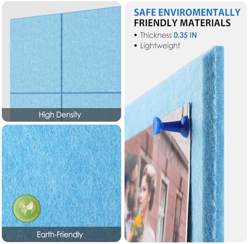 MaxGear Felt Bulletin Board 36" x 24", 6 Pack Blue Felt Wall Tile Push Pin