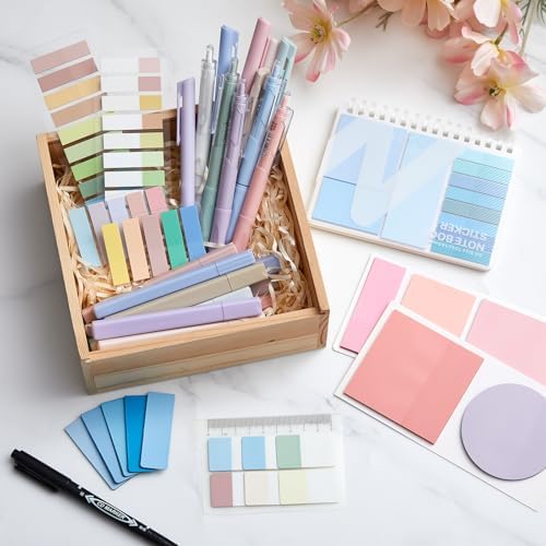 Jutom 41 Pcs Aesthetic Book Annotation Kit with Pencil Bag Bible Journaling Kit Notebook Sticky Note Tab Highlighter Black Ink Pen Page Marker School Office Supplies Bible Lover Gift(Blue)