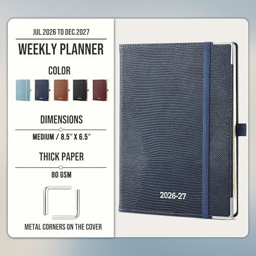 Planner 2026-2027 Weekly & Monthly Planner with Hourly Time Slots, 18 Month Academic Calendar July 2026 – Dec 2027, Vertical Layout, Monthly Tabs, Hardcover Business Agenda, Dark Blue