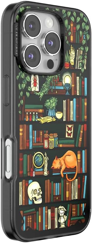 PopSockets iPhone 16 Pro Phone Case with MagSafe, Wireless Charging Compatible, Bookish - Storied Shelves
