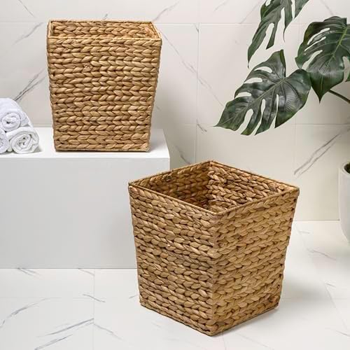 happimess Theo 4.8 Gal 12" Square Wicker Wastebasket, Natural, Set of 2