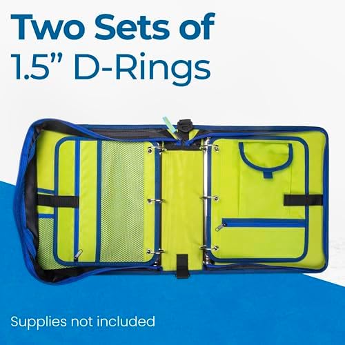 Case-it The Dual 2-in-1 Zipper Binder | Two 1.5-Inch D-Rings, 600 Sheet Capacity, Pencil Pouch & Multiple Pockets | School & Office Organizer with Shoulder Strap | Dual-101 Monster Design Red