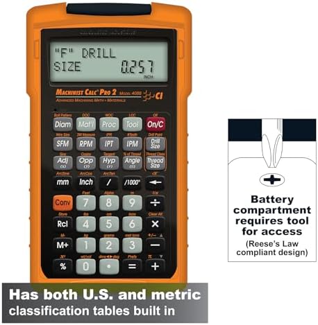 Calculated Industries 4088 Machinist Calc Pro 2 Advanced Machining Calculator | Speeds and Feeds, DOC, LOC and WOC for Materials and Tool settings | Machinists, Setters, Tool & Die Makers, Shop Owners