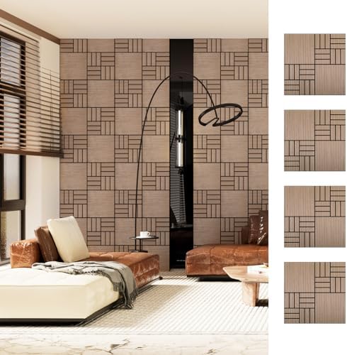 4 Packs Acoustic Wall Panels - Self-Adhesive 3D Wood Slat Wall Panel- Peel and Stick Sound Absorbing Panels for Noise Reducing - Feature Wall Decor for Home & Office