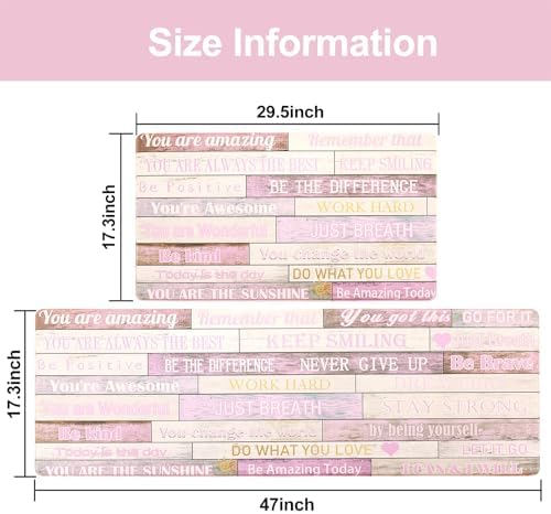 Inspirational Positive Quotes Kitchen Mats for Floor Pink Anti Fatigue Mats for Kitchen Floor Cushioned Waterproof Pink Kitchen Decor Set