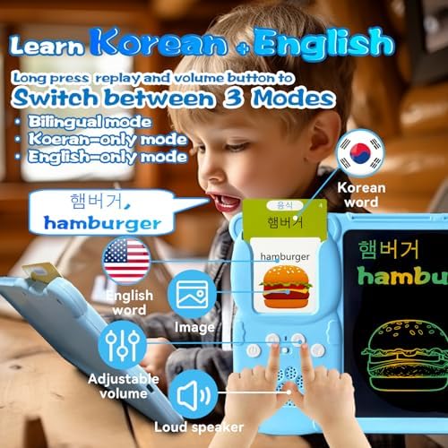 Writing Drawing Tablet with Talking Flash Cards - Korean Blue