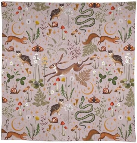 Rustic Forest Tablecloth, Pink Woodland Wild Animal Hare Squirrel Owl Snail Flowers Mushroom Table Cloth for Home Kitchen Dining Outdoor Patio Wedding Decor 55x75in