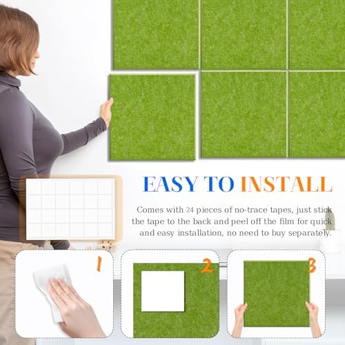 DOLLAR BOSS Felt Cork Board Tiles 48" x 36" Bulletin Board, 12 Pcs Green