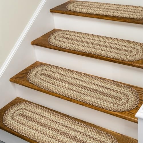 Homespice Cookie Dough Jute Braided Stair Treads, Oval 8x28 Set of 13