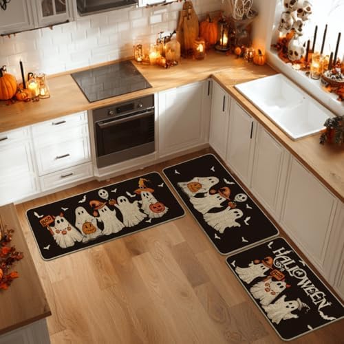 Artoid Mode Black Halloween Kitchen Mats Set of 3-17"x29"+17"x36"+17"x47"