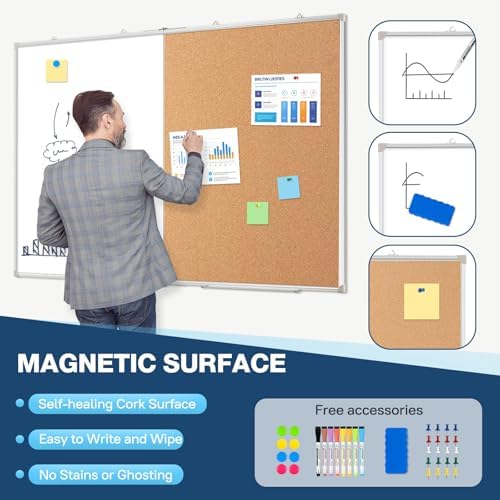 Large White Board Dry Erase Foldable Cork Board Combo 48x36 for Wall