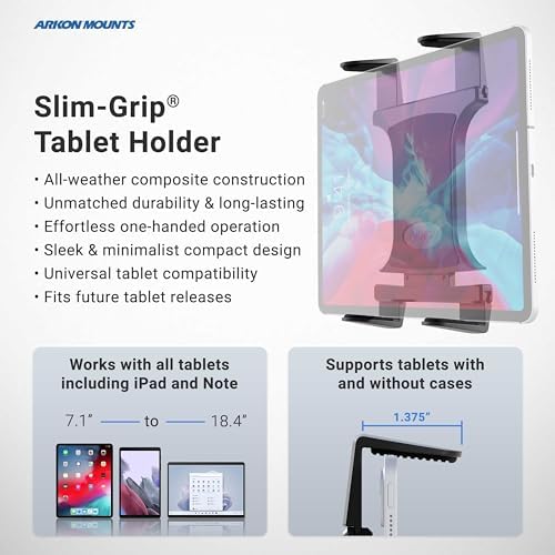 ARKON Mounts Heavy-Duty Clamp Slim-Grip Tablet Mount | Universal Tablet Fit | Solid C-Clamp | 360° Adjustable Viewing Angle | Compatible with iPad, Galaxy, Note, Tab, Pixel and more | TABRM086
