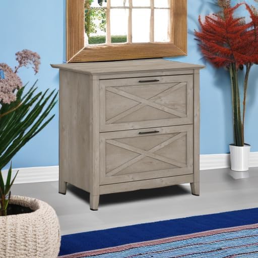 Bush Home Key West 2 Drawer Lateral File Cabinet in Washed Gray, Document Storage for Home Office, Accent Chest with Drawers
