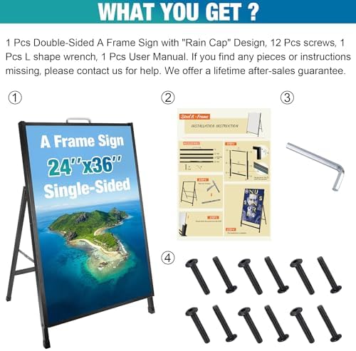 24 x 36 Inch A Frame Sign Portable Single-Sided Folding Sandwich Board with Carry Handle Heavy Duty Slide-in Sidewalk Signboard for Outdoor Street Advertising Poster