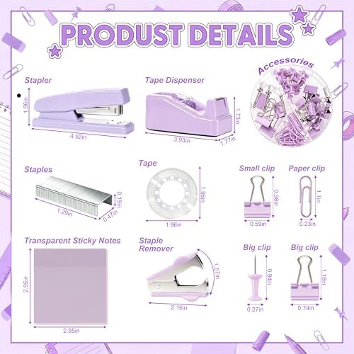 Eersida 20 Pcs Purple Office Supplies, Desk Accessories and Organizer Set