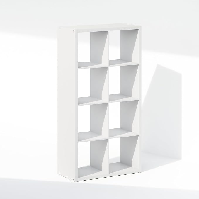 Furinno Simple 8-Cube Storage Organizer, Extra Thick Frame, Plain White | Vertical/Horizontal, Open Back, Display Shelf, Shelving Unit, Storage Shelves, for Organization, Living Room, Home Office