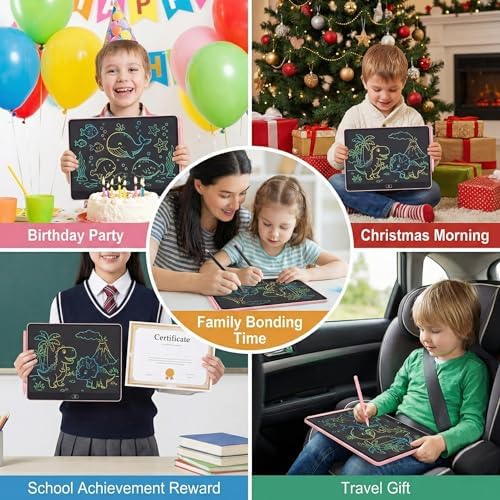 16 Inch LCD Writing Tablet for Kids 2 Pack, Large Drawing Board Doodle Pad, Colorful Screen Erasable Sketch Tablet, Travel Toys and Reusable Learning Gift for Boys Girls (Pink)