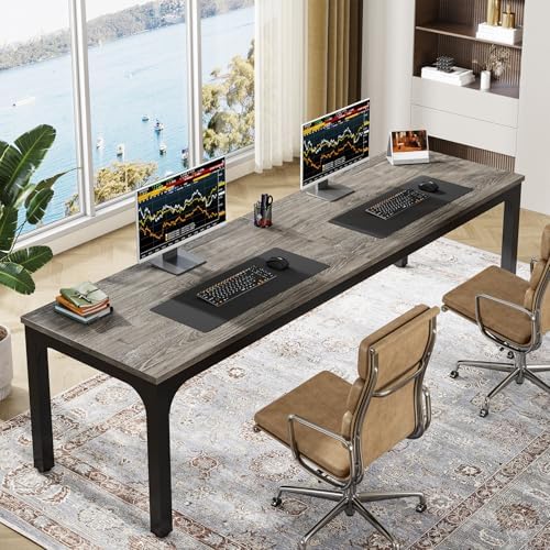 Tribesigns 78.7 Inches Extra Long Computer Desk 2 Person Desk, Double Long Desk, Workstaion for Home Office (Gray+Black)