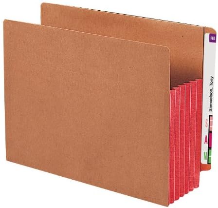 Smead End Tab File Pocket, Reinforced Straight-Cut Tab, 5-1/4" Expansion, Extra Wide Letter Size, Redrope with Red Gusset, 10 per Box (73696), Letter (Pack of 5)