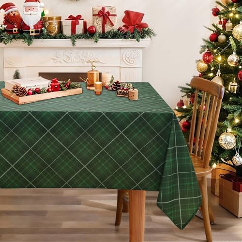 DWCN Checkered Tablecloth, 60 x 84 Inch, Rectangular, Christmas Green