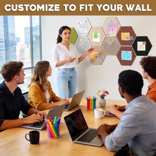 10PCS 11.8" Large Hexagon Felt Cork Board Tiles, Geometric Modular Bulletin Boards with 50 Pushpins, 35 Adhesive Tabs for Office School Home Wall Decor Stickers Memos Photos Display (Hexagon)