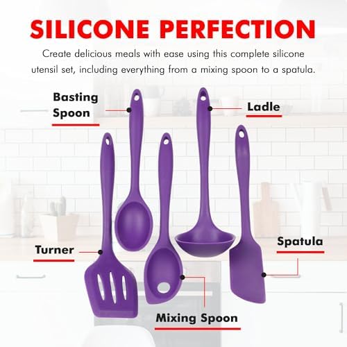 Chef Craft Premium Silicone Kitchen Tool and Utensil Set, 5 Piece, Purple